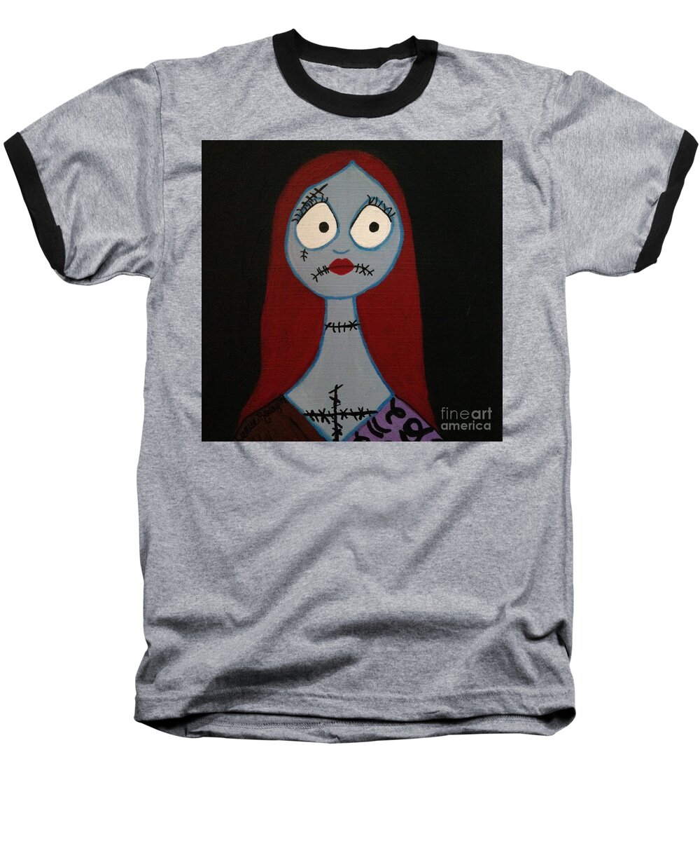Sally Baseball T-Shirt featuring the painting Sally Waits For Jack by Denise Railey