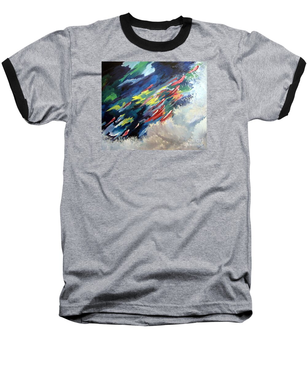 Impressionism Baseball T-Shirt featuring the painting Salmon Run by Carol Sweetwood