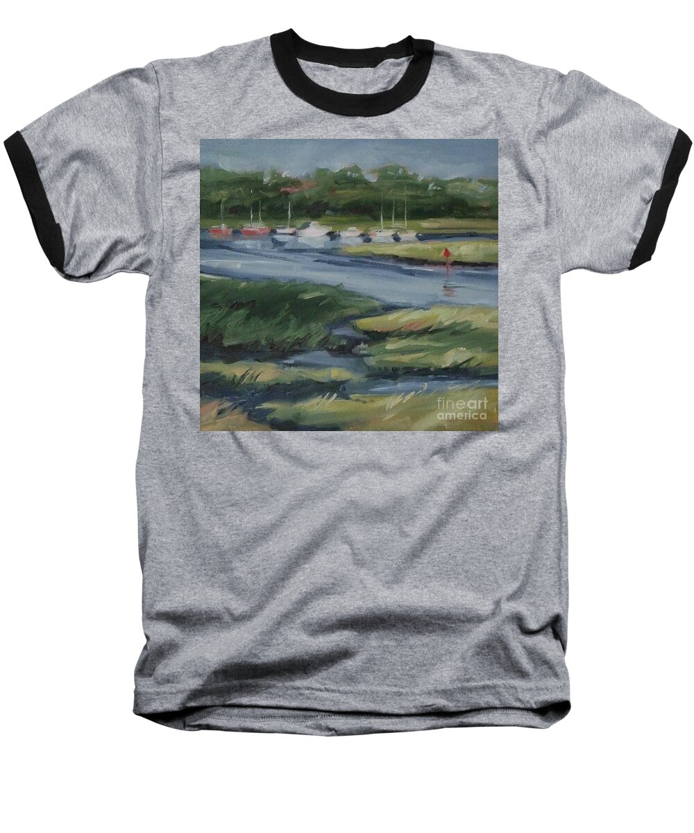 Doodlefly Baseball T-Shirt featuring the painting Salt Marsh by Mary Hubley