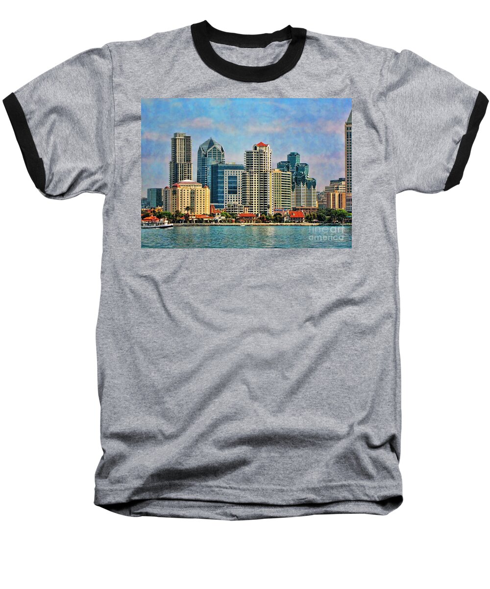 Painterly Baseball T-Shirt featuring the photograph San Diego Skyline by Peggy Hughes