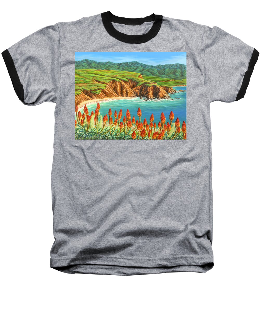Ocean Baseball T-Shirt featuring the painting San Mateo Springtime by Jane Girardot