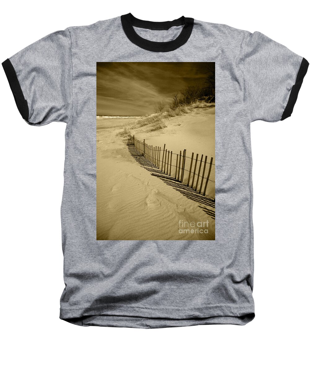Sand Dunes Baseball T-Shirt featuring the photograph Sand Dunes and Fence by Timothy Johnson