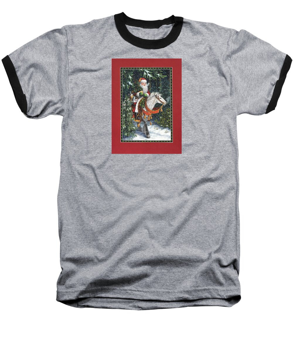 Santa Claus Baseball T-Shirt featuring the painting Santa of the Northern Forest by Lynn Bywaters