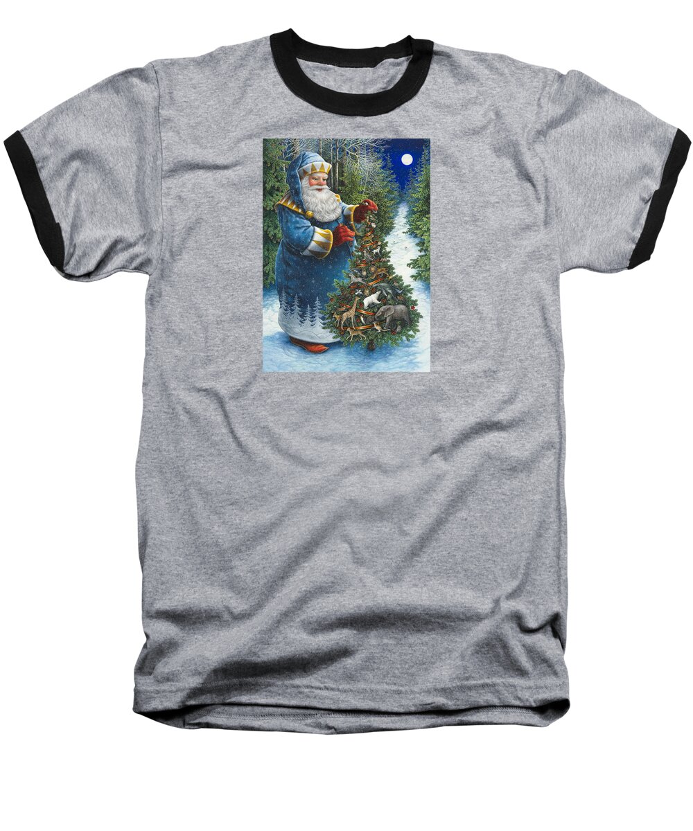 Santa Claus Baseball T-Shirt featuring the painting Santa's Christmas Tree by Lynn Bywaters