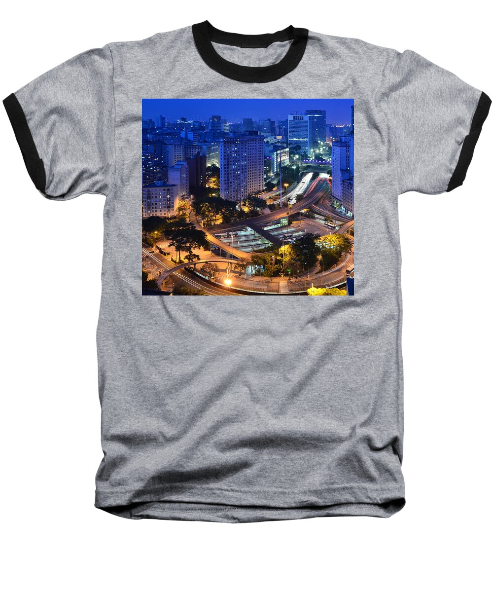 Saopaulo Baseball T-Shirt featuring the photograph Sao Paulo Skyline - Downtown by Carlos Alkmin