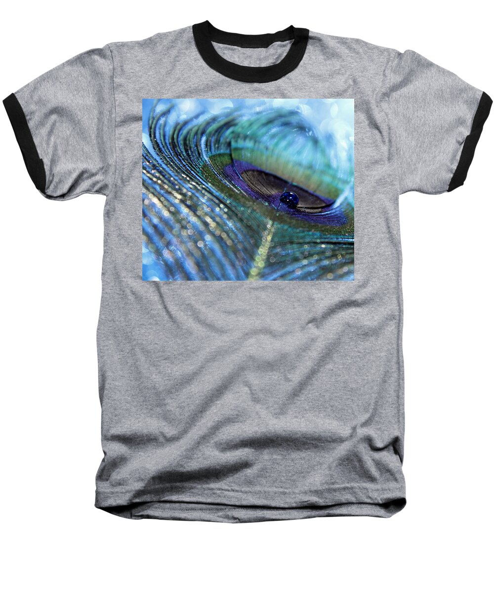 Peacock Feather Baseball T-Shirt featuring the photograph Saphire Blues by Krissy Katsimbras