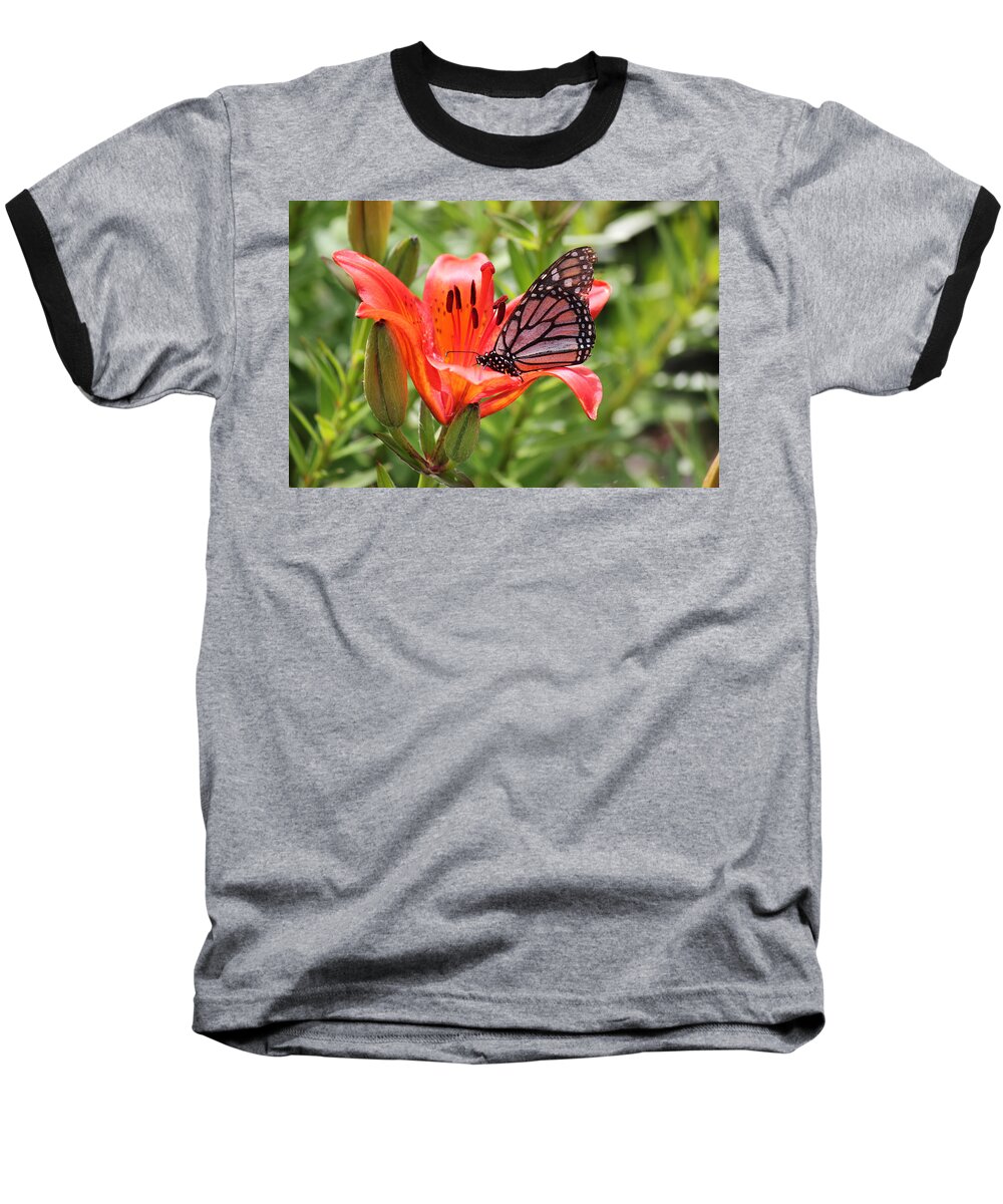 Saskatchewan Baseball T-Shirt featuring the photograph Saskatchewan Prairie Lily and Butterfly by Ryan Crouse