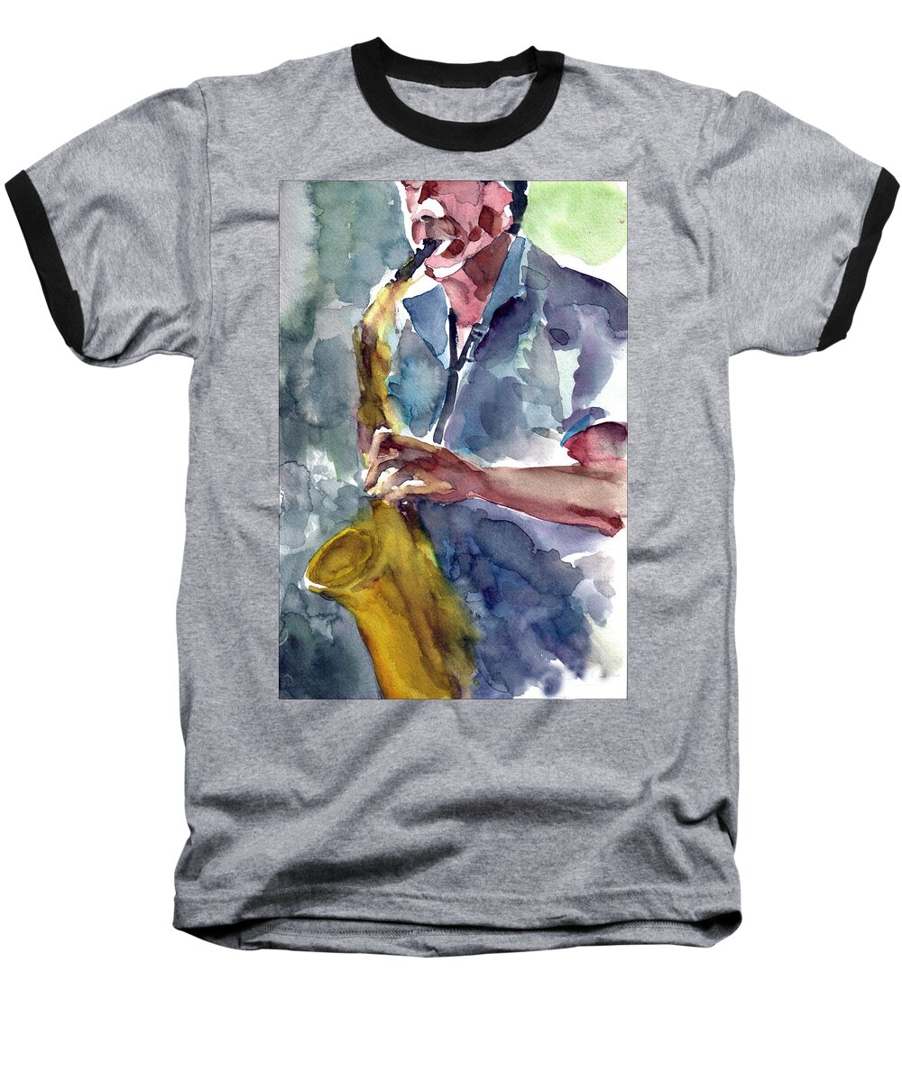 Saxophone Baseball T-Shirt featuring the painting Saxophonist by Faruk Koksal