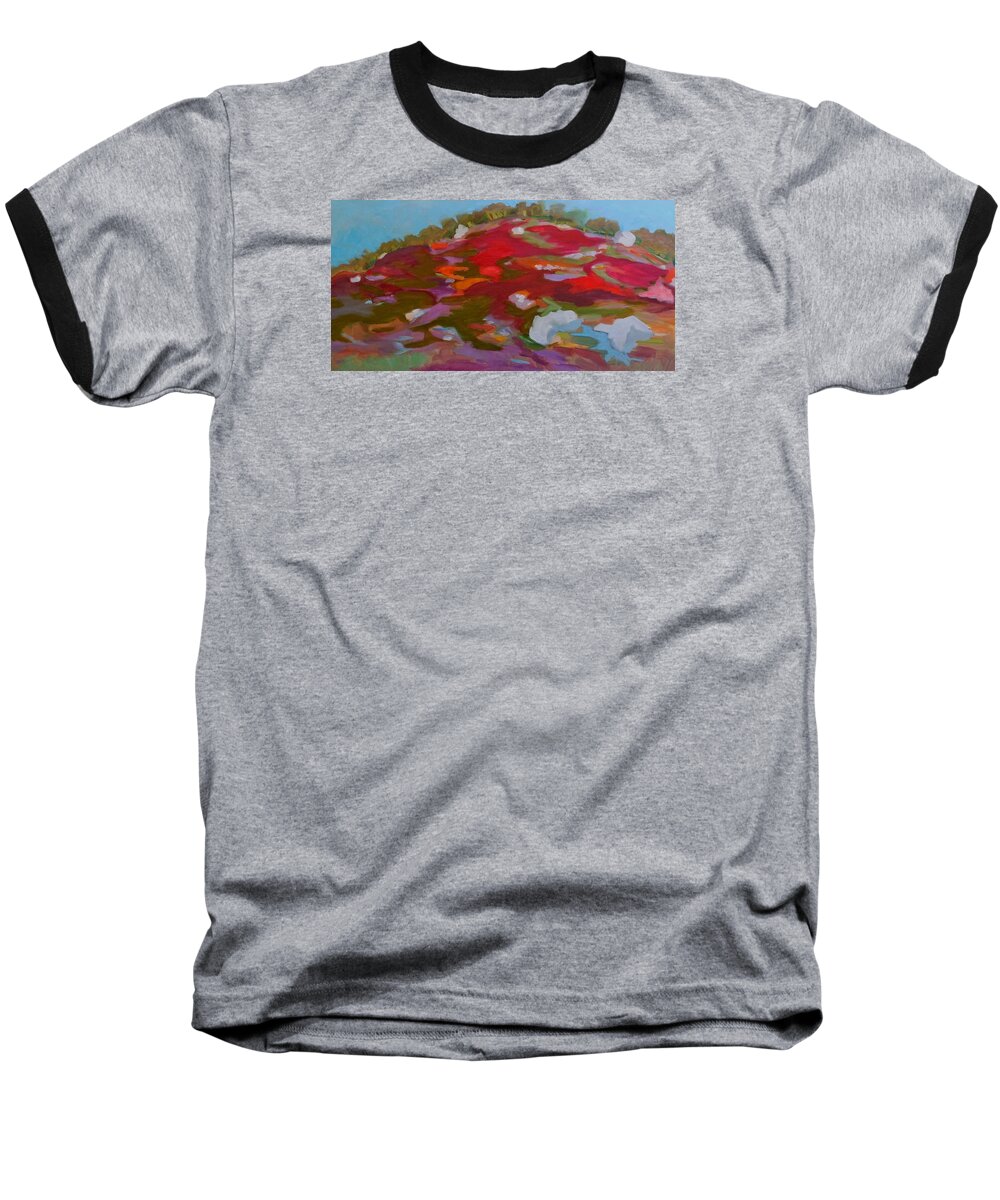 Maine Landscape Baseball T-Shirt featuring the painting Schoodic Trail Blueberry Hill by Francine Frank