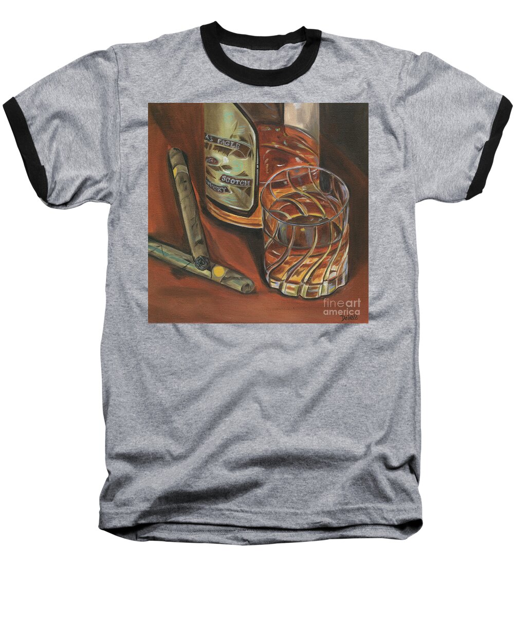 Scotch Baseball T-Shirt featuring the painting Scotch and Cigars 3 by Debbie DeWitt