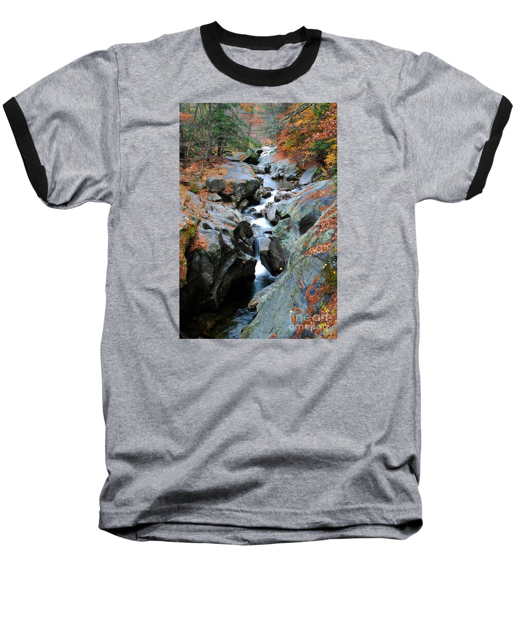 Sculptured Rocks Groton New Hampshire Usa Waterfall Fall Autumn Rocks Stream Baseball T-Shirt featuring the photograph Sculptured Rocks by Richard Gibb