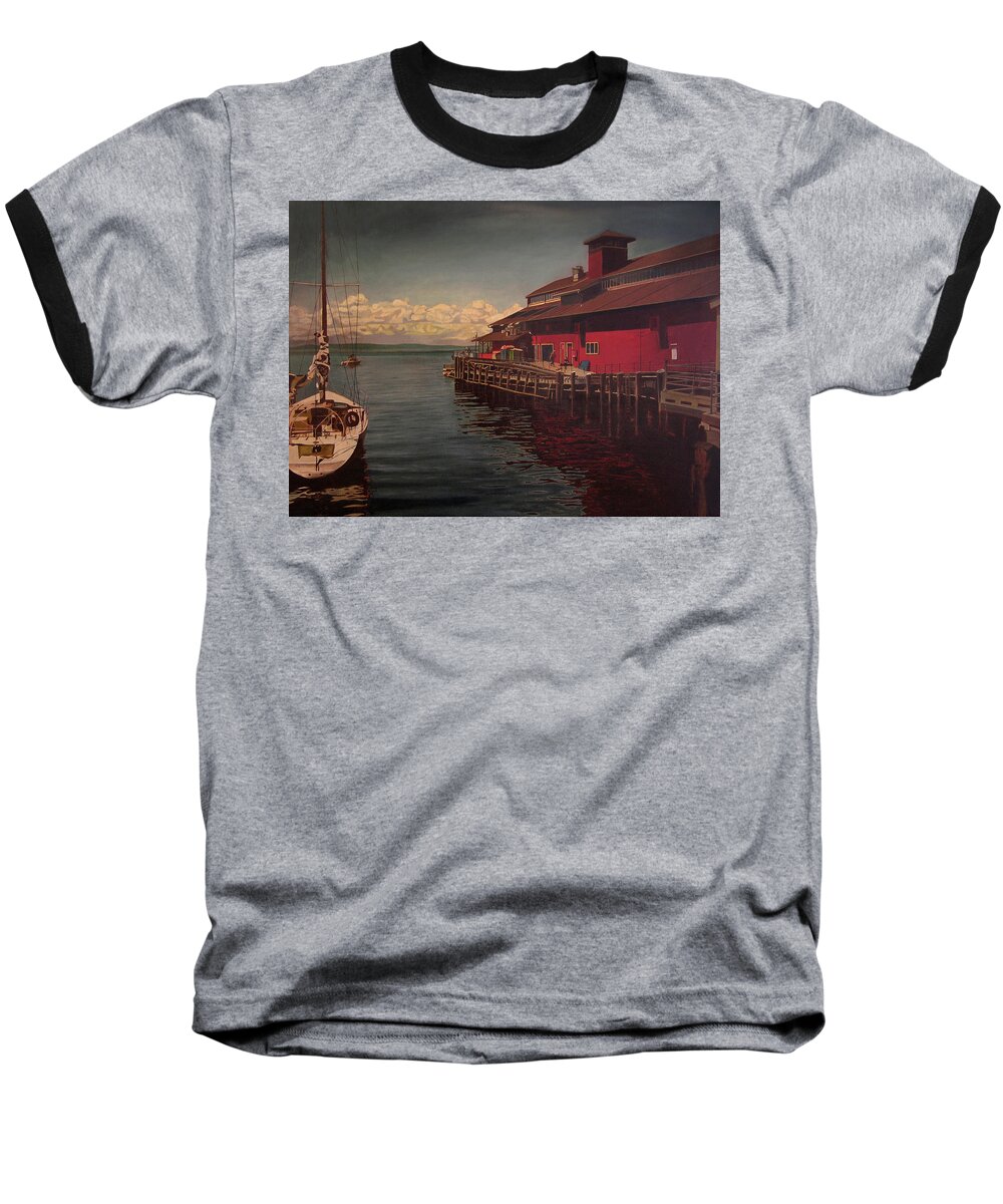 Marina Baseball T-Shirt featuring the painting Seattle Waterfront by Thu Nguyen