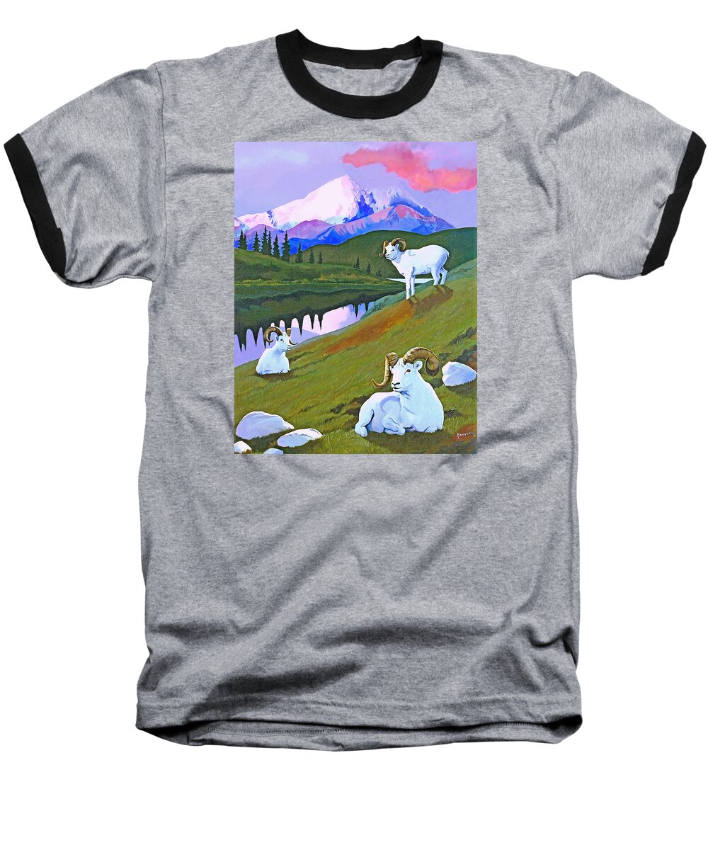 Dall Sheep Baseball T-Shirt featuring the painting Sentinel Denali by Susan McNally