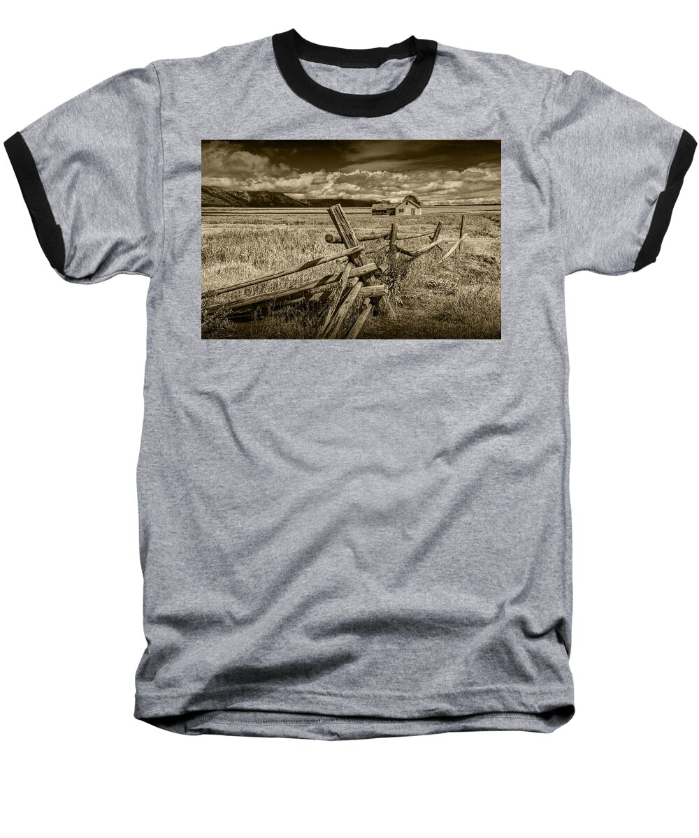 Wood Baseball T-Shirt featuring the photograph Sepia Colored Photo of a Wood Fence by the John Moulton Farm by Randall Nyhof
