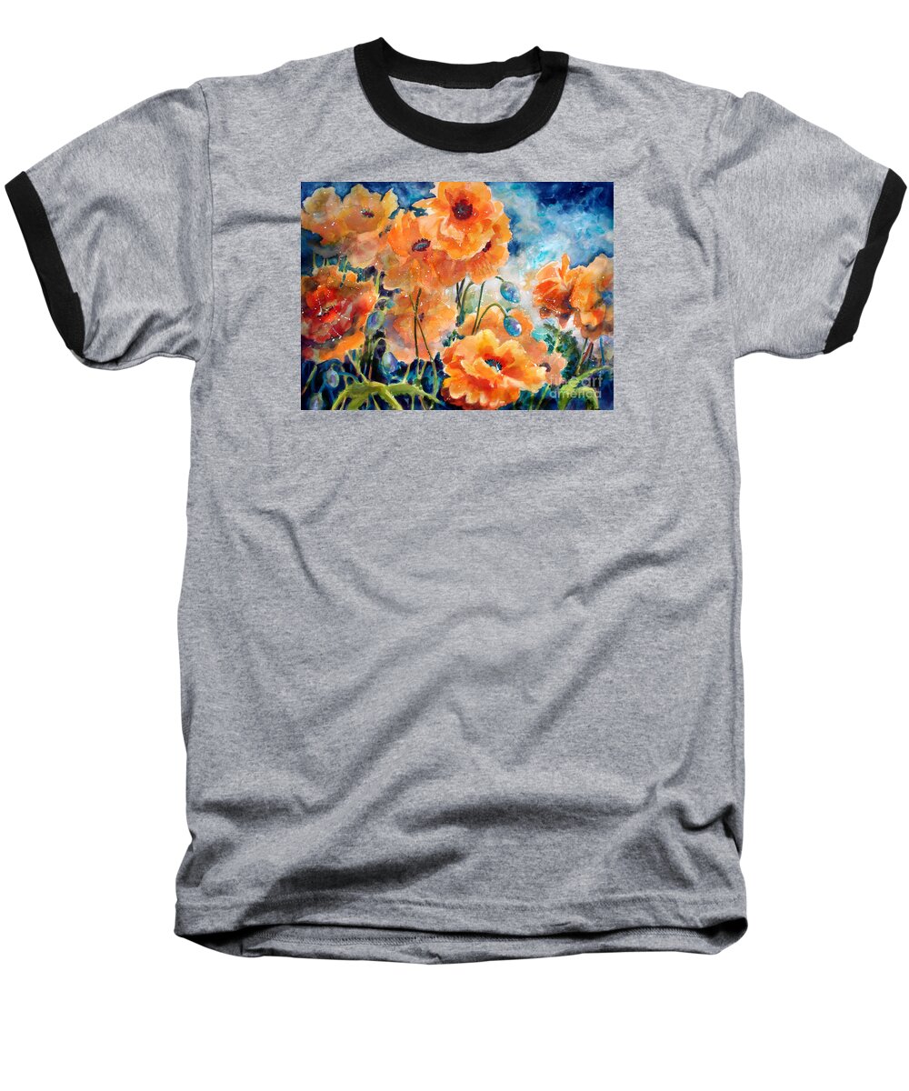 Paintings Baseball T-Shirt featuring the painting September Orange Poppies      by Kathy Braud