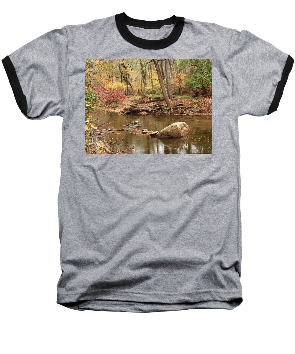 Autumn Scene Baseball T-Shirt featuring the photograph Shades of Fall in Ridley Park by Patrice Zinck