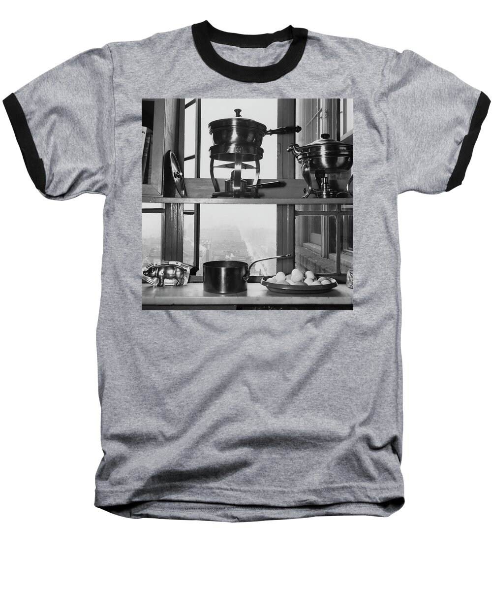 Kitchen Baseball T-Shirt featuring the photograph Shelves In Front Of A Window In Vivian Roome's by Luis Lemus
