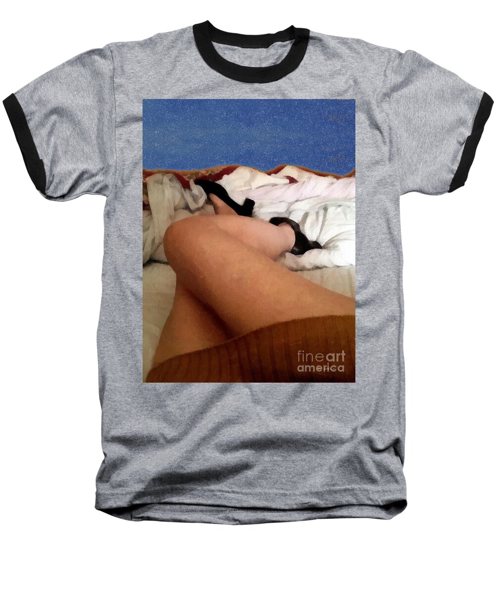 Woman Baseball T-Shirt featuring the painting She's Got Legs by RC DeWinter