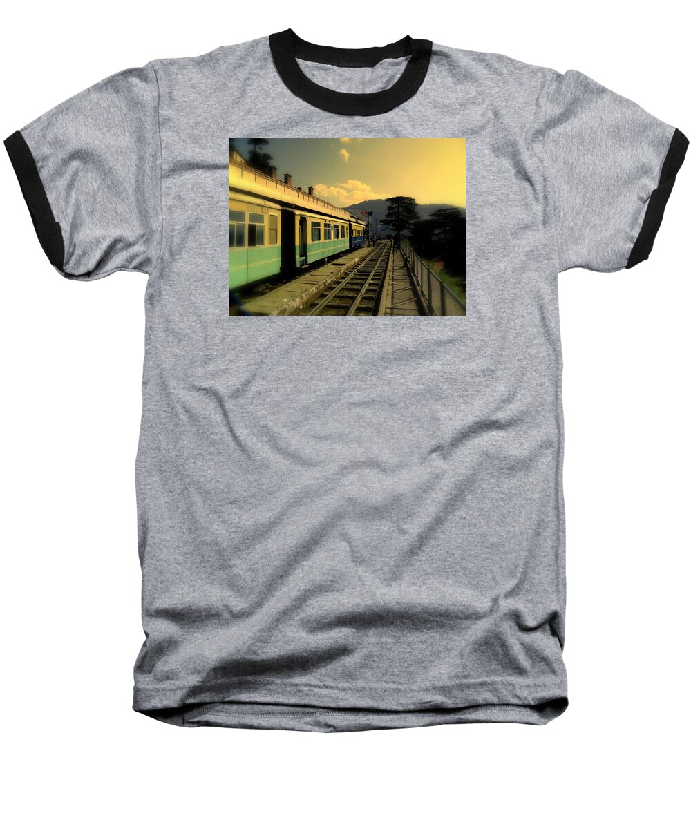 Wallpaper Buy Art Print Phone Case T-shirt Beautiful Duvet Case Pillow Tote Bags Shower Curtain Greeting Cards Mobile Phone Apple Android Nature Shimla Himachal Pradesh India Rail Road Train Engine Locomotive Mountains Hills Hill Station Salman Ravish Khan Baseball T-Shirt featuring the photograph Shimla Railway Station by Salman Ravish