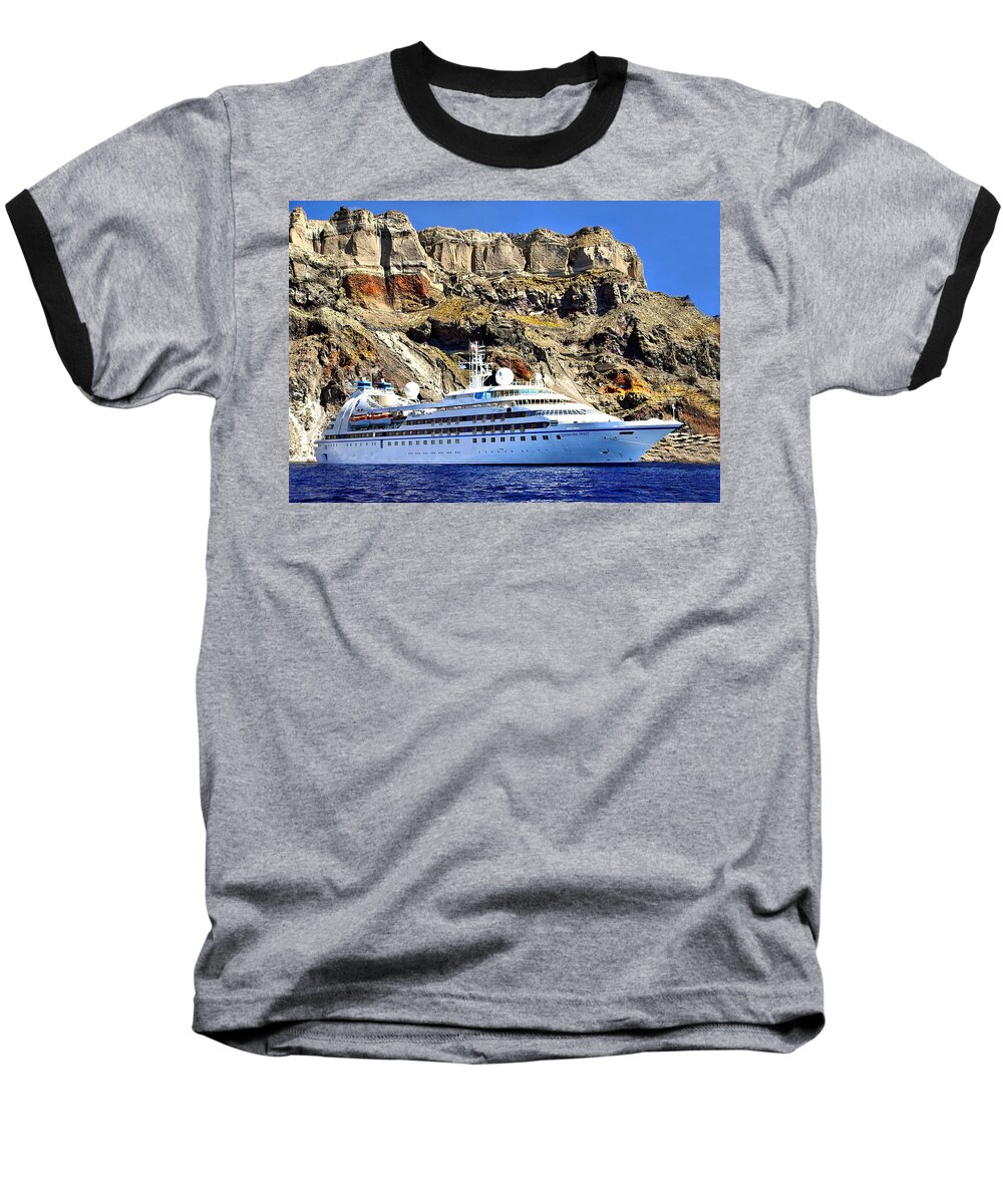 Seabourn Spirit Baseball T-Shirt featuring the photograph Ship in Harbor in Paradise by Mitchell R Grosky