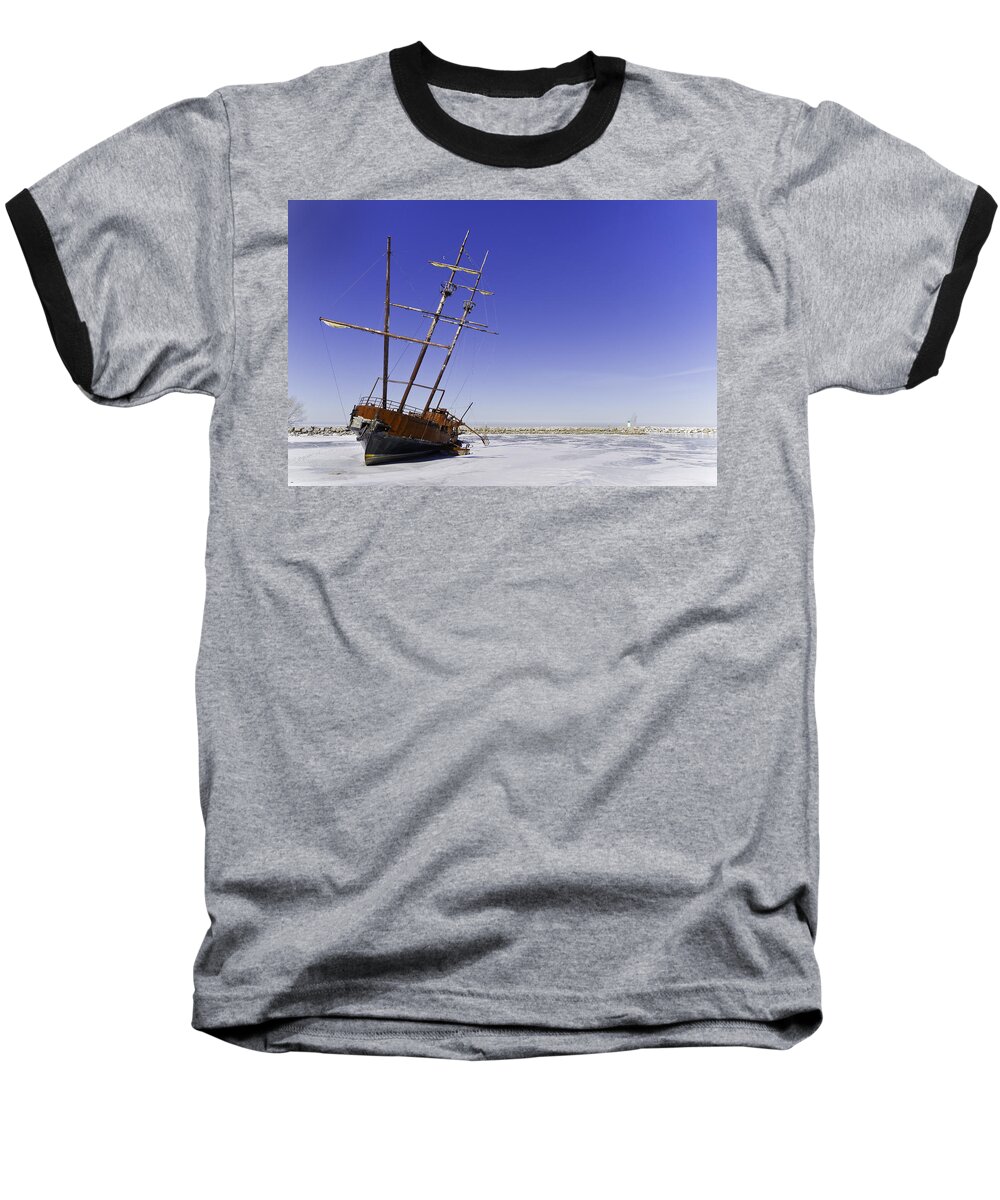 Frozen In Ice Baseball T-Shirt featuring the photograph Ship wreck Grande Hermine at Jordan Station Lake Ontario by Peter V Quenter