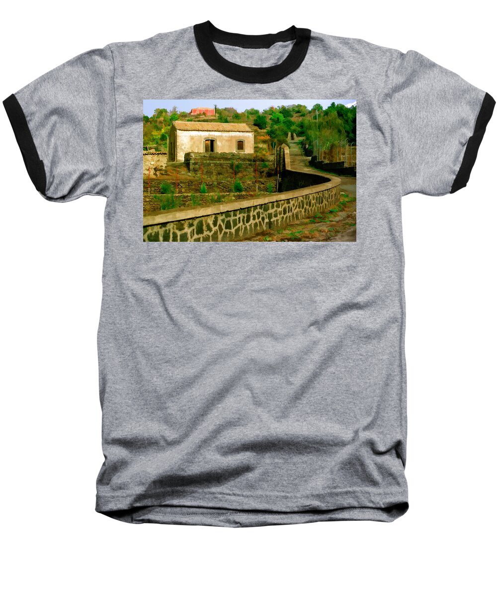 Italy Baseball T-Shirt featuring the mixed media Sicilan Roadside View by Cliff Wassmann