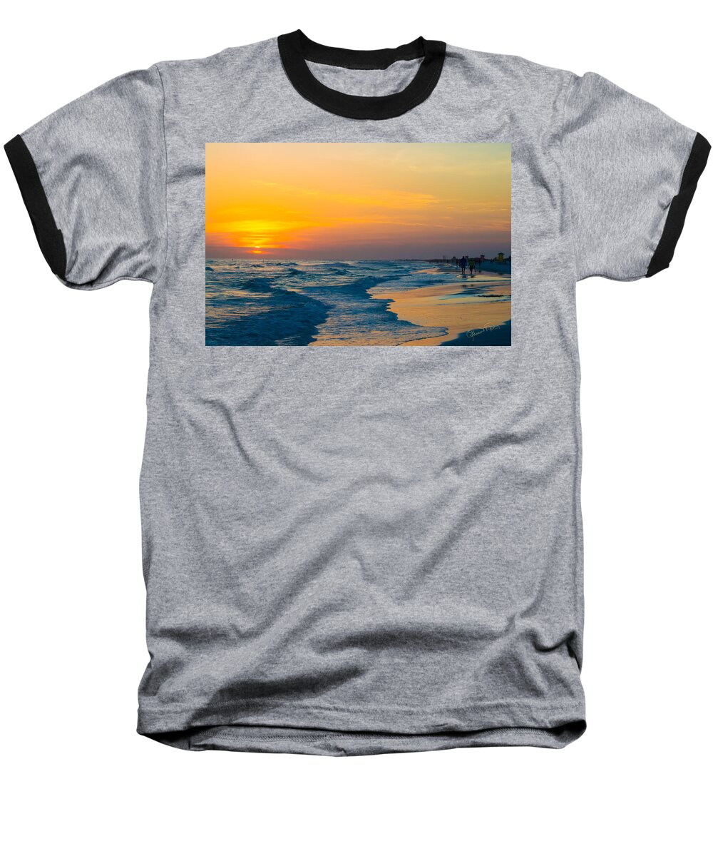 susan Molnar Baseball T-Shirt featuring the photograph Siesta Key Sunset Walk by Susan Molnar