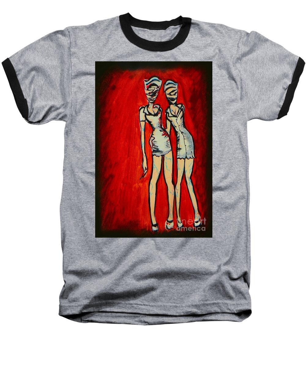 Art Baseball T-Shirt featuring the painting Silent Hill Nurses by Marisela Mungia