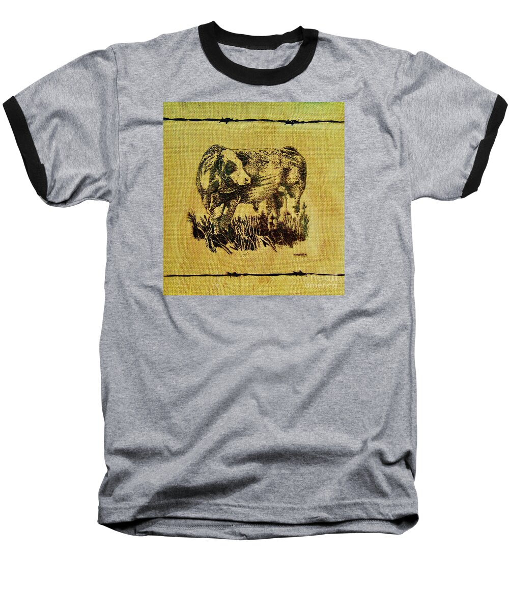 Simmental Bull Baseball T-Shirt featuring the drawing Simmental Bull 12 by Larry Campbell