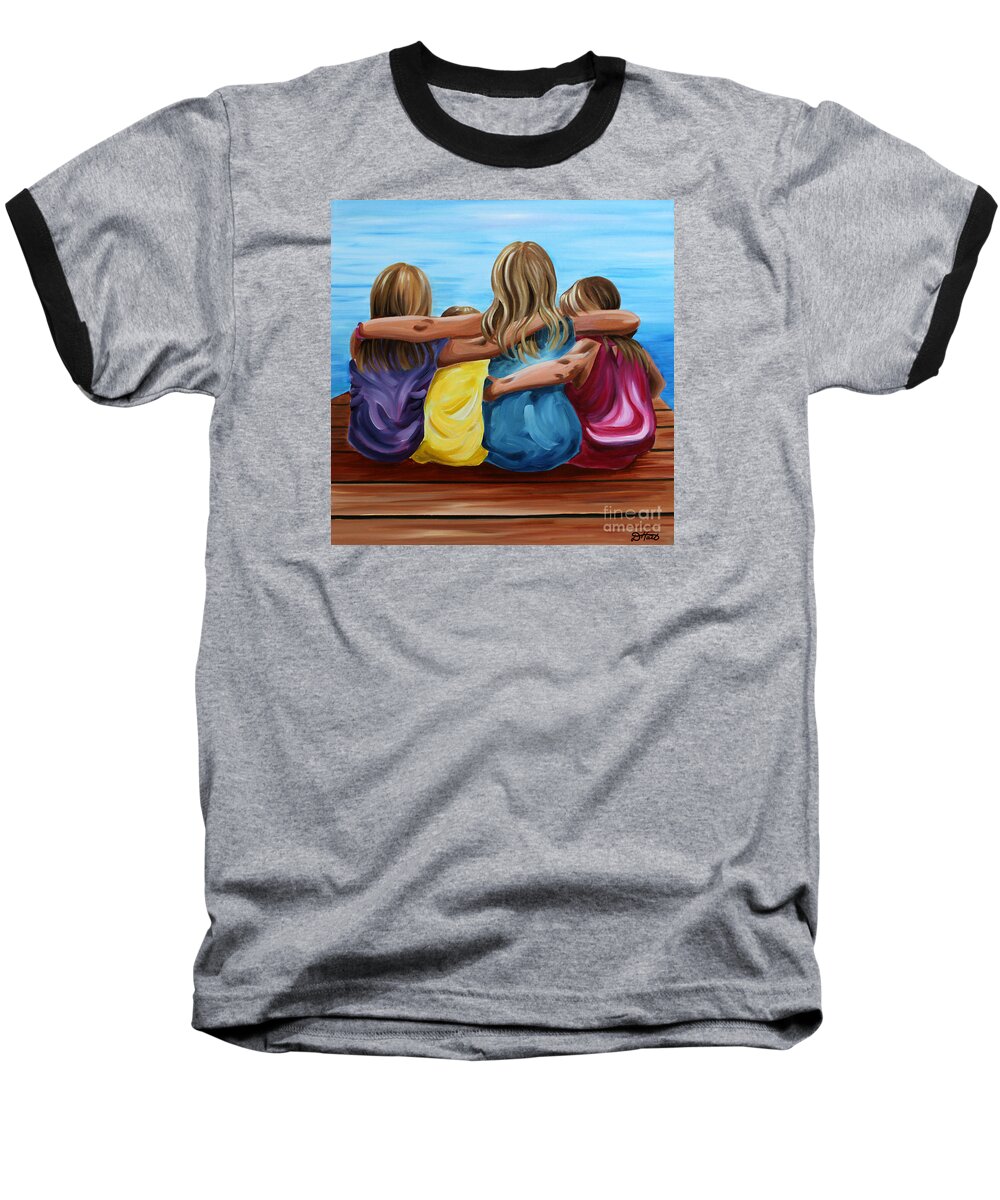 Pier Baseball T-Shirt featuring the painting Sisters by Debbie Hart