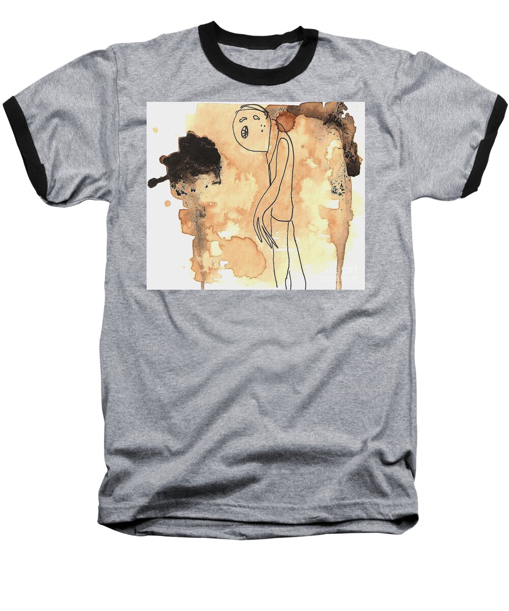 Figure Baseball T-Shirt featuring the drawing Slouch by Jeff Barrett