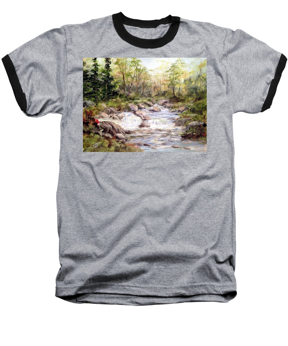 Falls Painting Baseball T-Shirt featuring the painting Small Falls in the Forest by Dorothy Maier