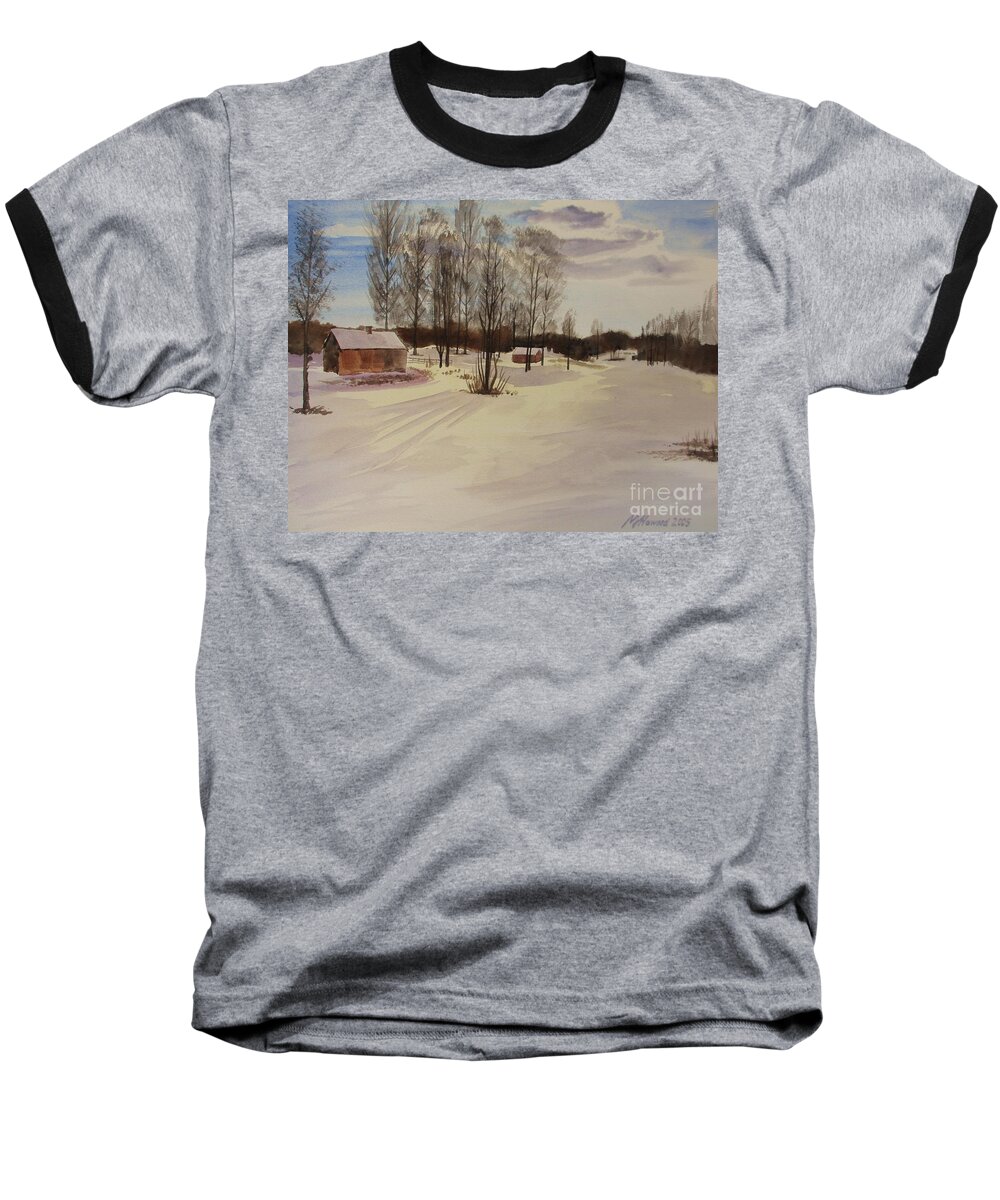 Snow In Solbrinken Baseball T-Shirt featuring the painting Snow In Solbrinken by Martin Howard