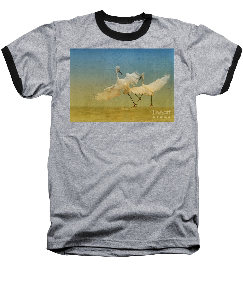 Egrets Baseball T-Shirt featuring the photograph Snowy Egret Dance by Deborah Benoit