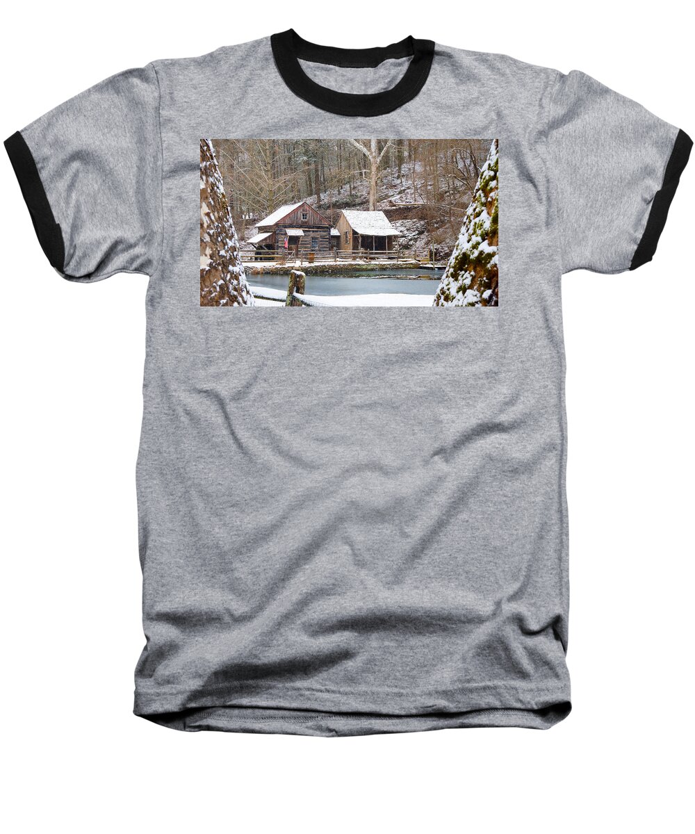 Woods Baseball T-Shirt featuring the photograph Snowy Morning in the Woods by William Jobes