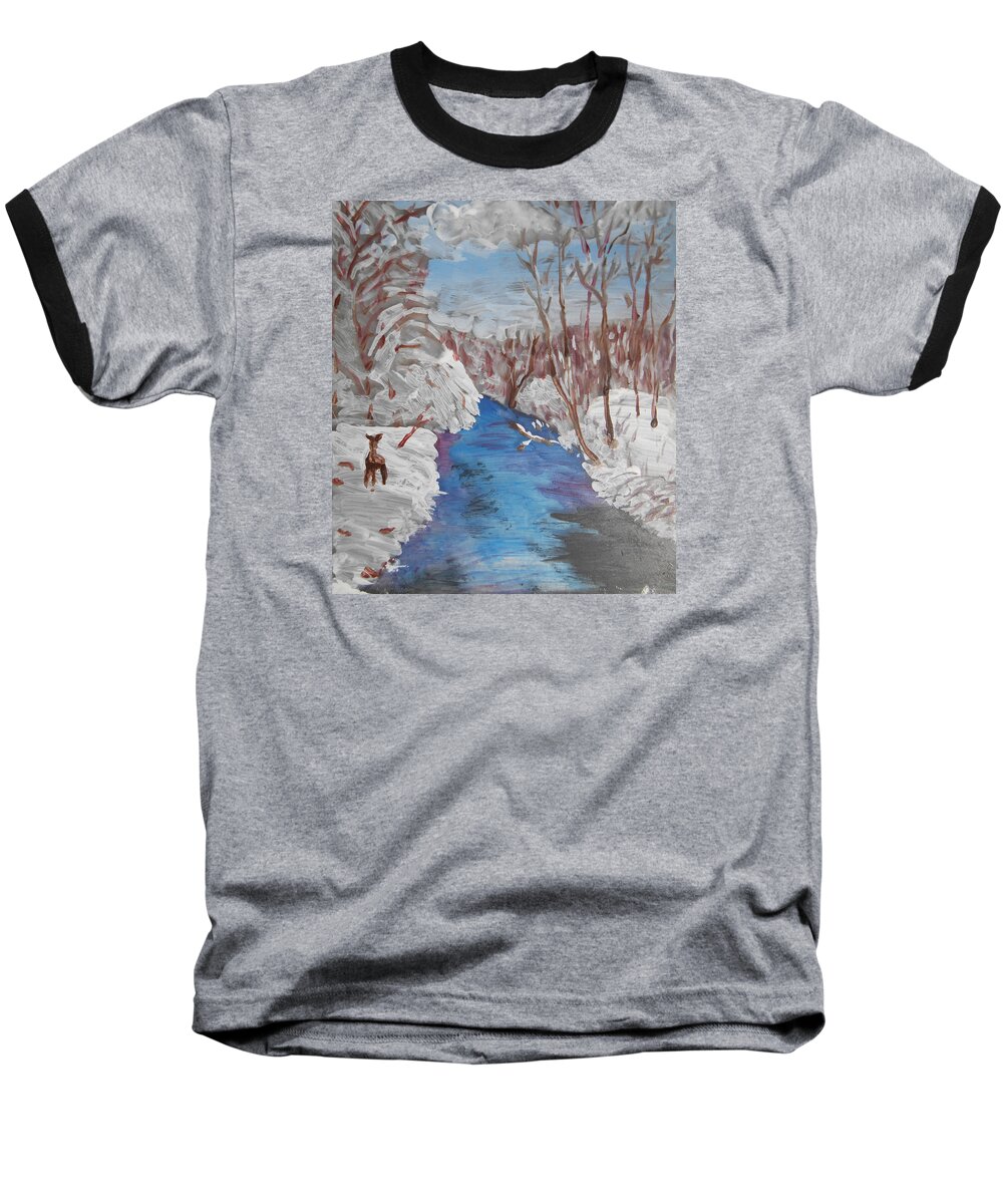Winter Baseball T-Shirt featuring the painting Snowy Stream by Christine Lathrop