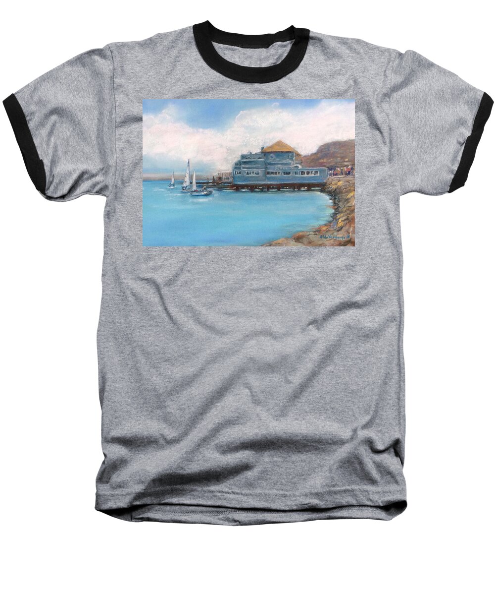 Sausalito Baseball T-Shirt featuring the painting Soma's Restaurant by Hilda Vandergriff
