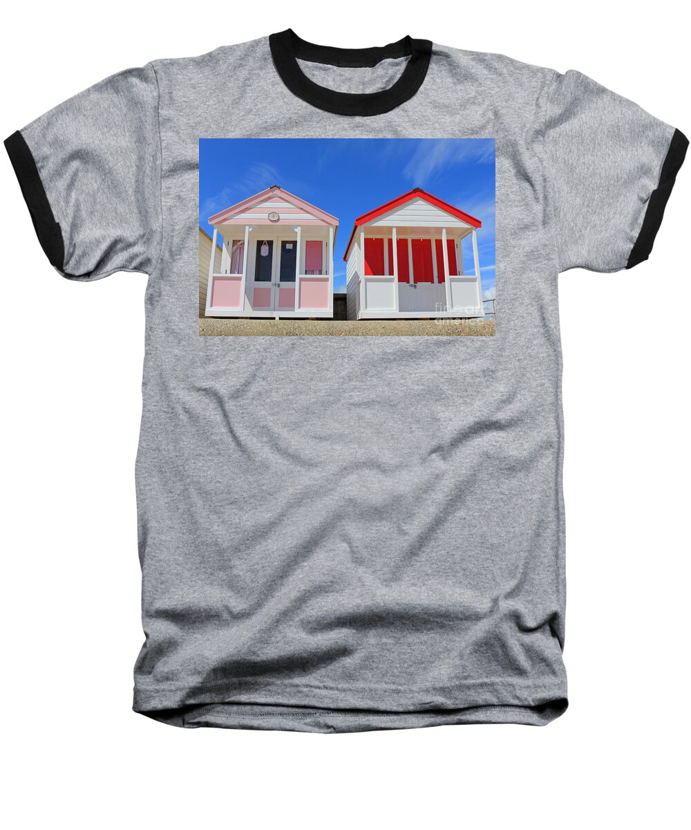 Southwold Baseball T-Shirt featuring the photograph Southwold Beach Huts by Julia Gavin