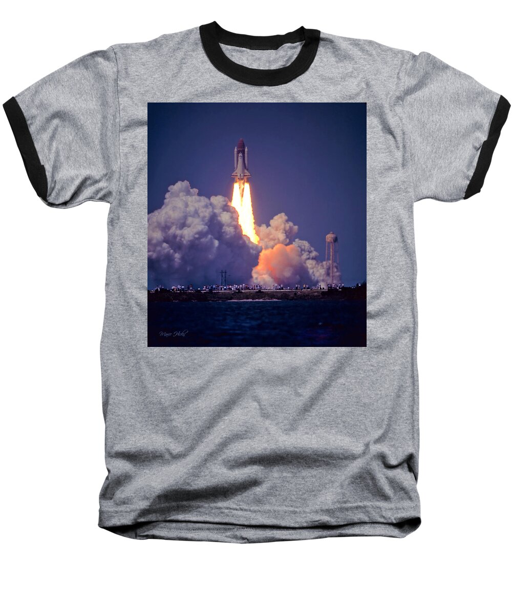 Space Baseball T-Shirt featuring the photograph Space Shuttle Challenger STS-6 First Flight 1983 Photo 1 by Marie Hicks