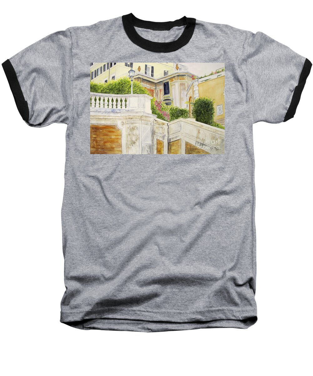 Spanish Steps Baseball T-Shirt featuring the painting Spanish Steps by Carol Flagg