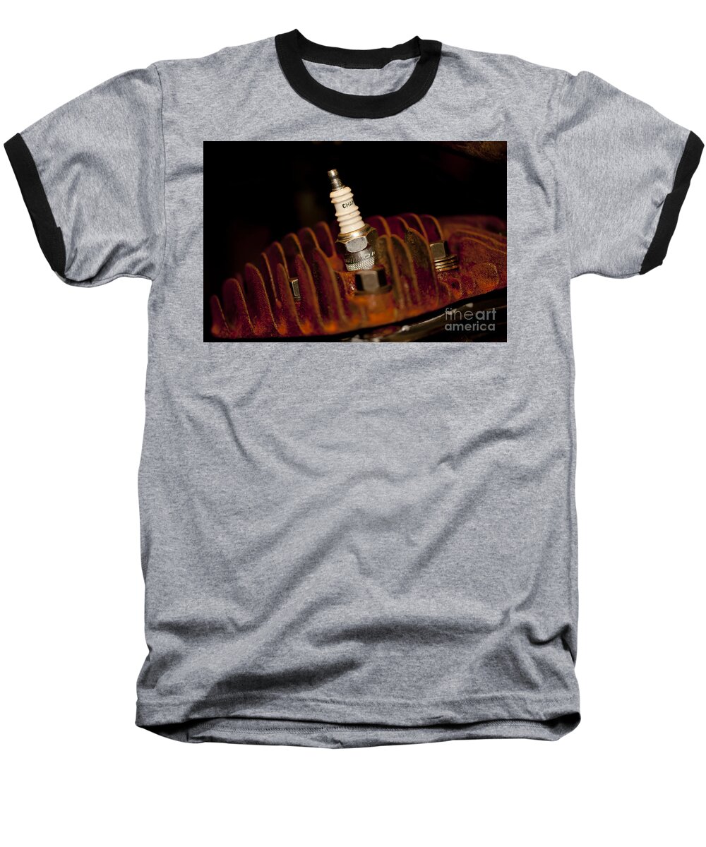 Spark Plugs Baseball T-Shirt featuring the photograph Sparkplug and Rusty Cooling Fins by Wilma Birdwell