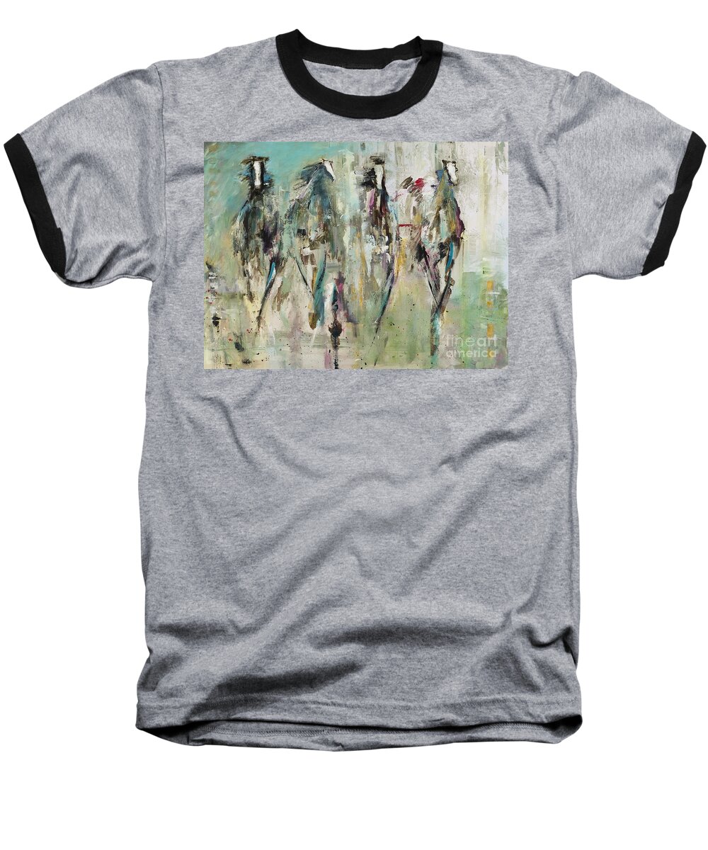 Abstract Horse Art Baseball T-Shirt featuring the painting Spooked by Frances Marino