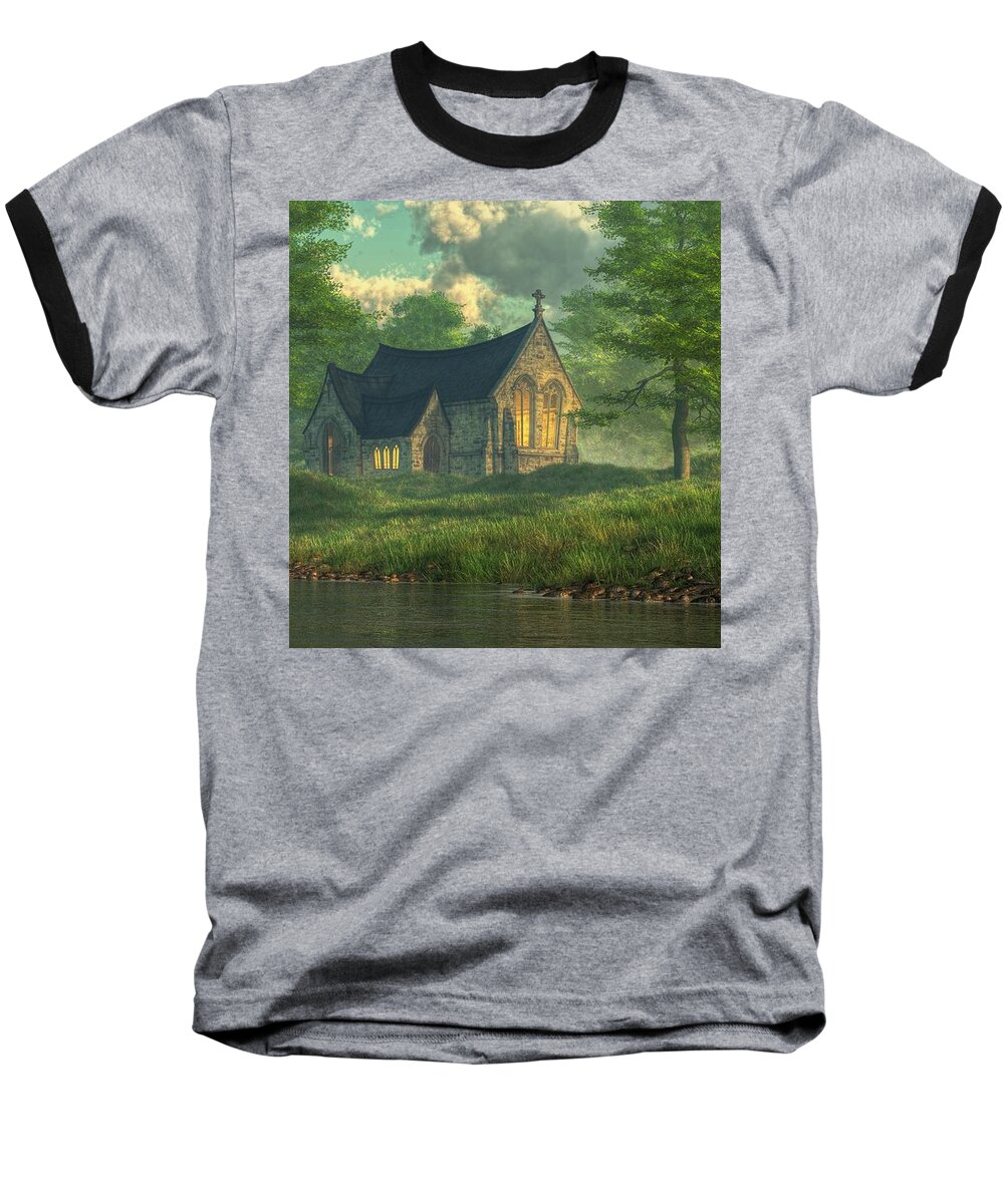 Chapel Baseball T-Shirt featuring the digital art Spring Chapel by Daniel Eskridge