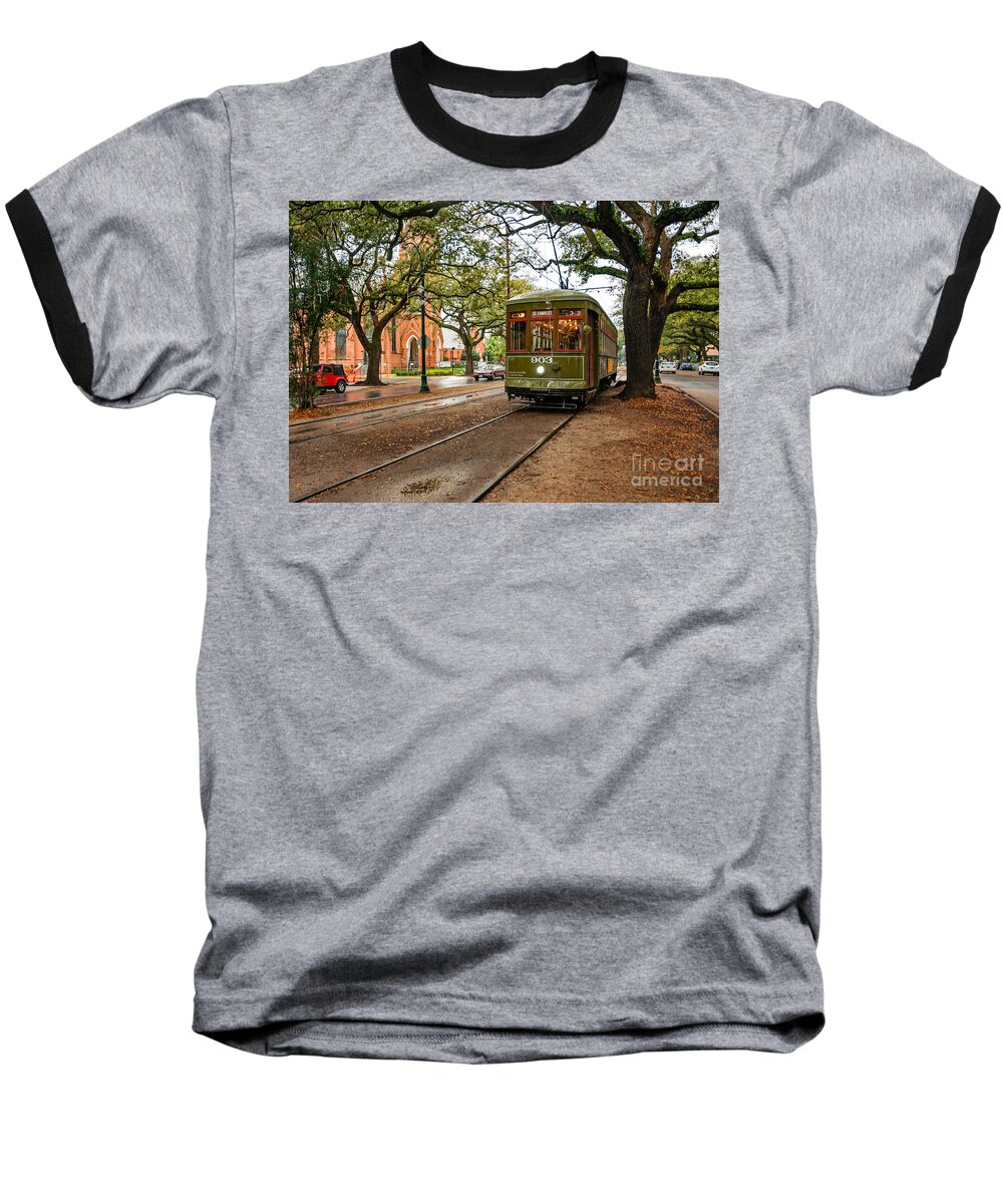 Garden District Baseball T-Shirt featuring the photograph St. Charles Ave. Streetcar in New Orleans by Kathleen K Parker