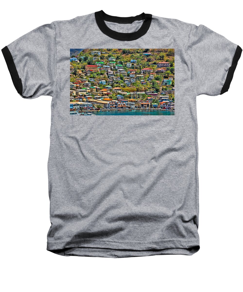Grenada Baseball T-Shirt featuring the photograph St. Georges Harbor Grenada by Don Schwartz