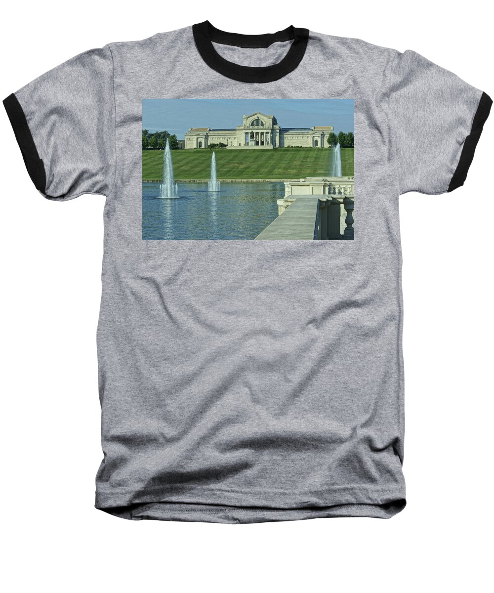 Forest Park Baseball T-Shirt featuring the photograph St Louis Art Museum and Grand Basin by Greg Kluempers