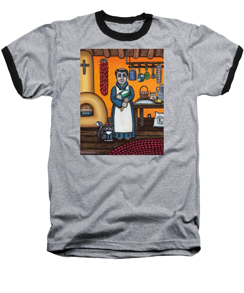 San Pascual Baseball T-Shirt featuring the painting St. Pascual Making Bread by Victoria De Almeida