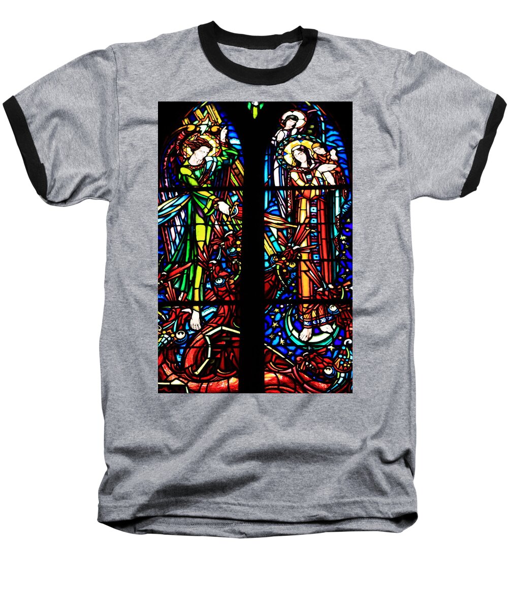 Le Mont Saint Michel Baseball T-Shirt featuring the photograph Stained Glass Window At Mont Le Saint-Michel by Aidan Moran