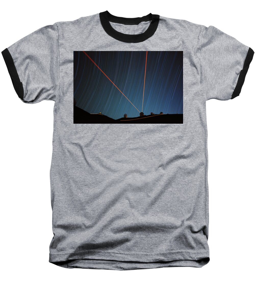 Star Trails Baseball T-Shirt featuring the photograph Star Trails Over Mauna Kea Observatory by Jason Chu