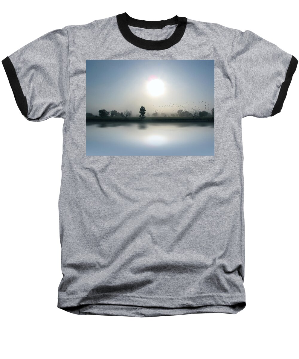 Cedric Hampton Baseball T-Shirt featuring the photograph Starlings Misty Morning by Cedric Hampton